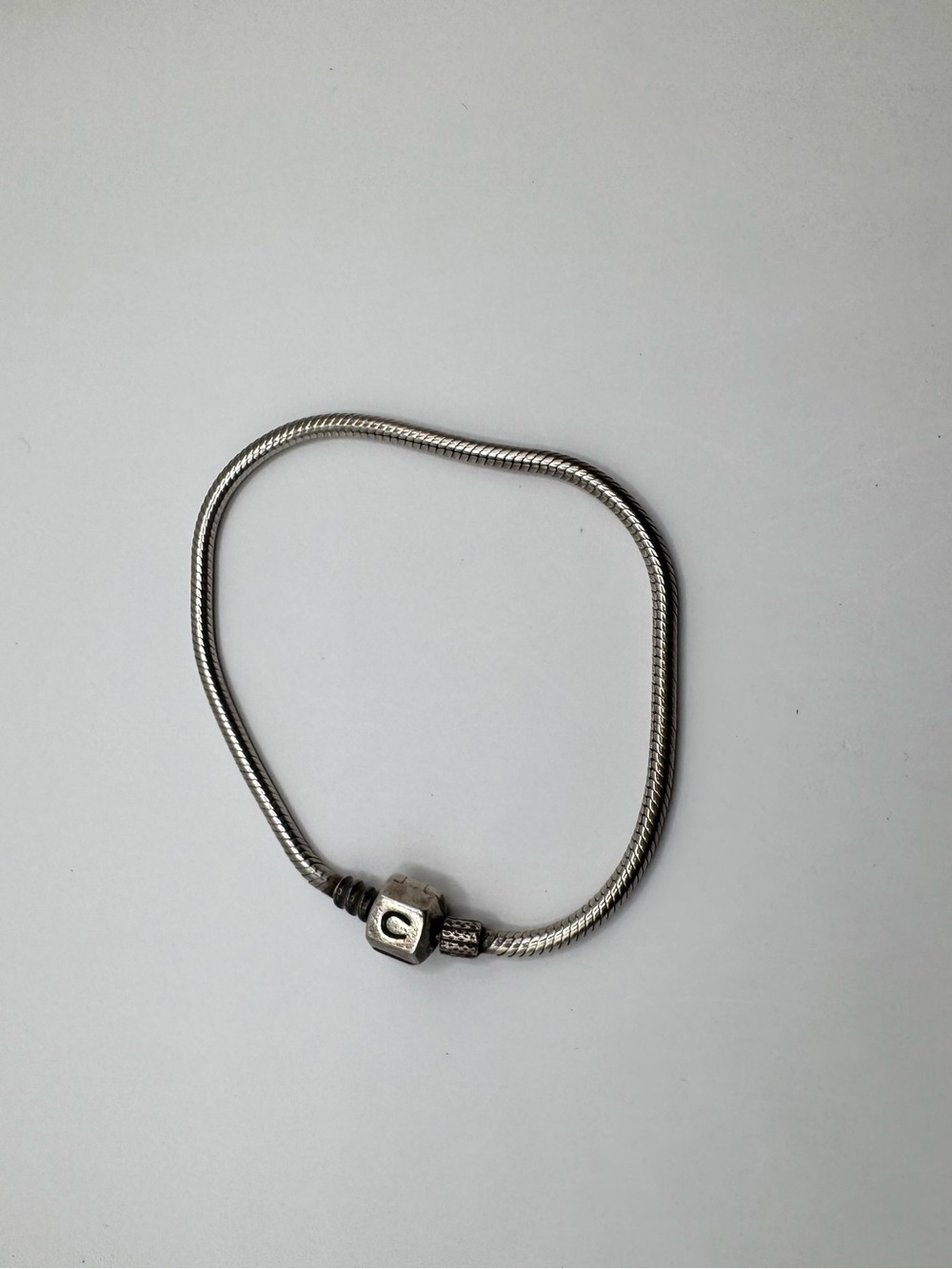 Chamilia Sterling Silver Snake Chain Charm Bracelet 7.25” C Clasp 925